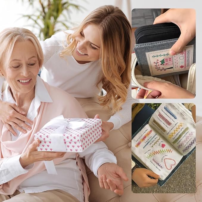Saker Stitch Book Embroidery Kit: All-in-One Linen Embroidery Reference Guide with Multiple Sewing Tools, Floss, Needles & Scissors - Portable Embroidery Kit for Beginners Enthusiasts, Handmade Gift