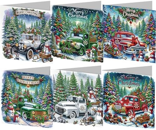 Diamond Art Christmas Cards Kit, 6PCS DIY Diamond Painting Christmas Cards with Envelopes, 5D Diamond Dot Greeting Cards for Adults, Xmas Card for Holiday Crafting Gifts (Christmas Car) by Unknown