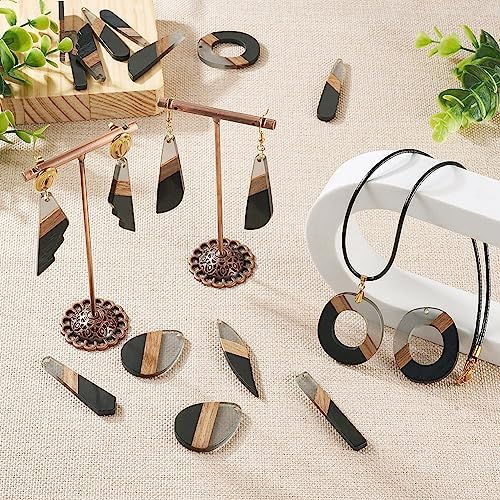 FASHEWELRY 20Pcs Resin Wood Earring Charms 3 Tone Wooden Earring Blanks Teardrop Hexagon Rectangle Geometry Wooden Earring Findings for Jewelry Making (Black) (RESI-TA0001-62-Biyun) - Image 2