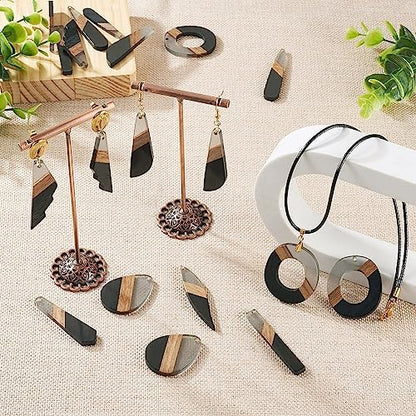 FASHEWELRY 20Pcs Resin Wood Earring Charms 3 Tone Wooden Earring Blanks Teardrop Hexagon Rectangle Geometry Wooden Earring Findings for Jewelry Making (Black) (RESI-TA0001-62-Biyun) - Image 2