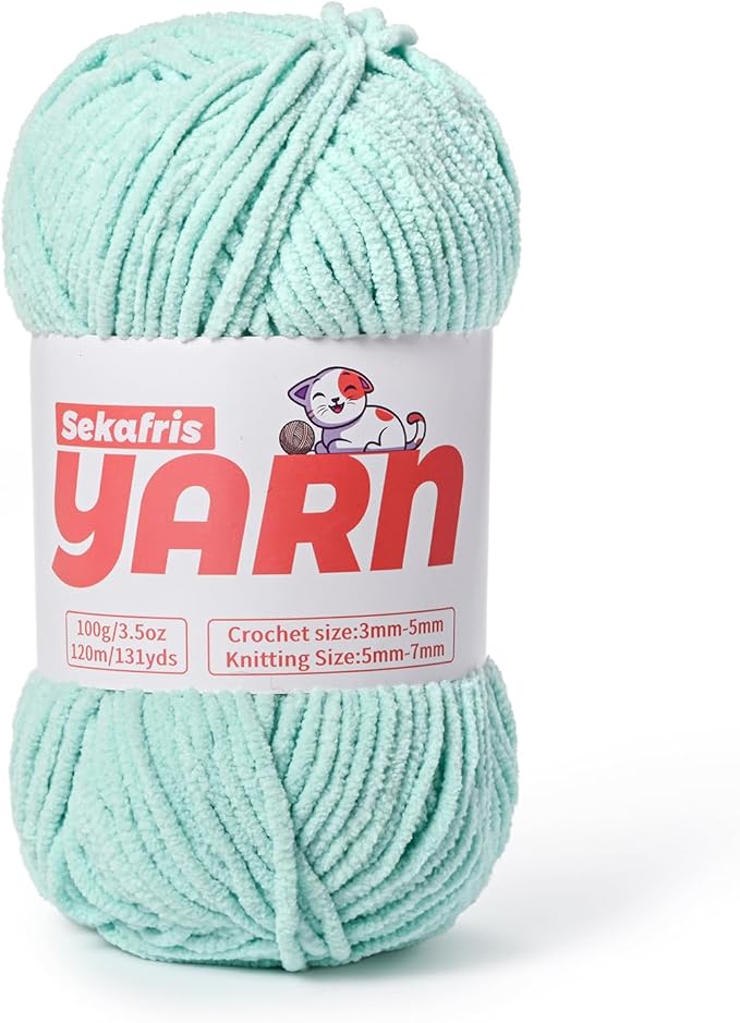Plush Chunky Chenille Yarn for Crocheting, Soft Fluffy Velvet Yarn for Crocheting, Fuzzy Baby Blanket Knitting Yarns, 100g/131yds Bulky Amigurumi Yarns（Aqua Green）