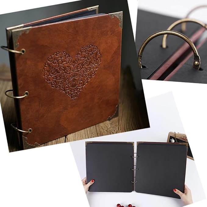 ADVcer Photo Album or DIY Scrapbook (10x10 inch 50 Pages Double Sided), Vintage Leather Cover Three-Ring Binder Picture Booth Albums with 9 Colors 408pcs Self Adhesive Photos Corners for Memory Keep