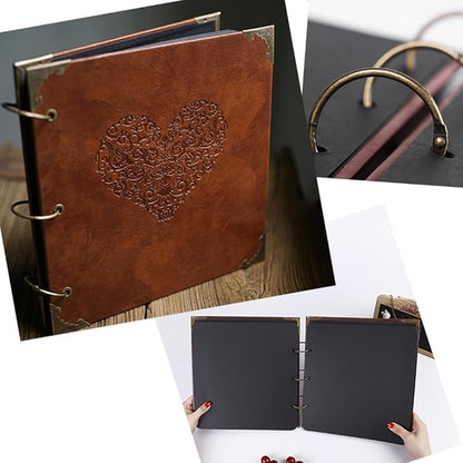 ADVcer Photo Album or DIY Scrapbook (10x10 inch 50 Pages Double Sided), Vintage Leather Cover Three-Ring Binder Picture Booth Albums with 9 Colors 408pcs Self Adhesive Photos Corners for Memory Keep