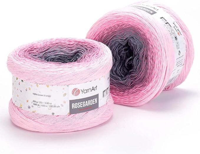 2 Skein Yarn Art Rosegarden Yarn 100% Cotton 2x1094yards 2x250gr Multicolor Cotton Yarn Rainbow Crochet Yarn Spring Summer Fine 1 Top 5 Most Used Colors (Rosegarden 313)