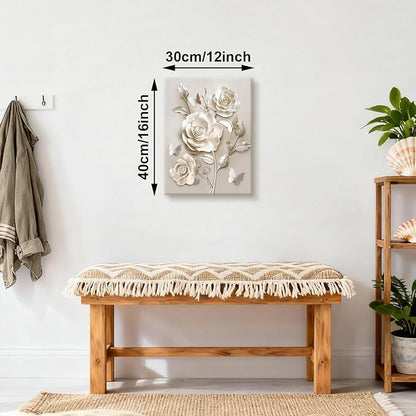 WENGTIAO Beige Flora Canvas Wall Art Neutral Roses Butterflies Wall Print Poster Modern Botanical Minimalist Blossom Painting Picture Elegant Flower Artwork for Living Room Bedroom Bathroom 12x16 inch