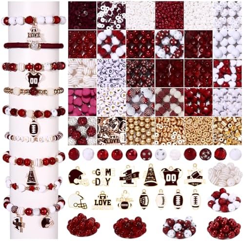 2200PCS+ Game Day Beads Charms for Bracelet Making Polymer Clay Beads Crystal Pearl Letter Gold Spacer Beads Football Charms for Game Day Bracelet Necklace Making DIY Crafts by CEALXHENY