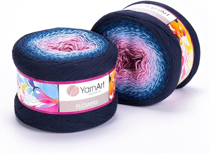 2 Skein/Pack Yarnart Flowers Gradient Yarn, Each Ball 8.8 Oz (250gr) / 1094 Yards (1000m), 55% Cotton 45% Acrylic, Superfine Fingering Weight for Knitting and Crochet, 273 - Blue Rose