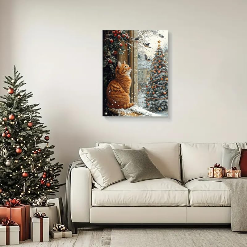 Cat Paint by Numbers Kit for Adults,Winter Painting by Numbers,DIY Acrylic Paint Kit for Adults Beginners Without Frame,Easy Christmas Adult Paint by Number Kits on Canvas for Decor 16x20inch - Image 4