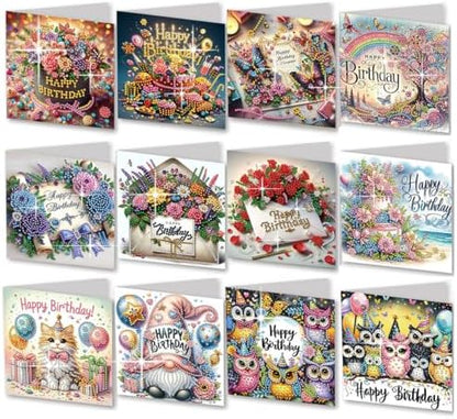 12 Packs Diamond Art Cards Kit, Diamond Painting Greeting Cards with Envelopes, DIY Card Making Kits for Adults, Gifts for Families, Friends, Partners (Birthday) by Unknown