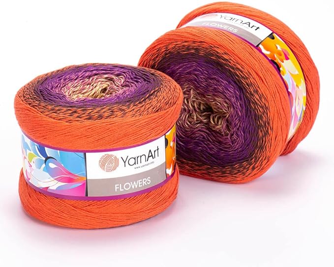2 Skein/Pack Yarnart Flowers Gradient Yarn, Each Ball 8.8 Oz (250gr) / 1094 Yards (1000m), 55% Cotton 45% Acrylic, Superfine Fingering Weight for Knitting and Crochet, 295 - Orange Beige