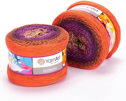 2 Skein/Pack Yarnart Flowers Gradient Yarn, Each Ball 8.8 Oz (250gr) / 1094 Yards (1000m), 55% Cotton 45% Acrylic, Superfine Fingering Weight for Knitting and Crochet, 295 - Orange Beige