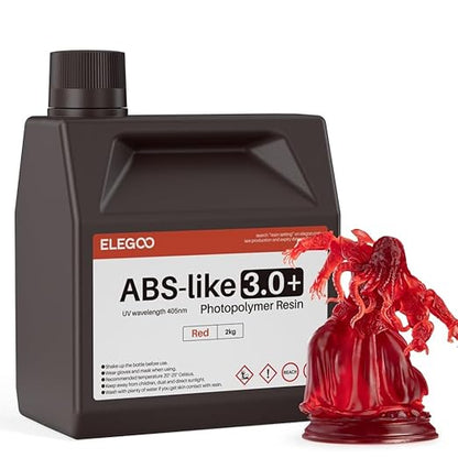ELEGOO ABS-Like Resin 3.0+, Upgraded 3D Printer Photopolymer Resin, Higher Heat-Resistance Fast Curing High Precision Non-Brittle, Clear Red 2000g