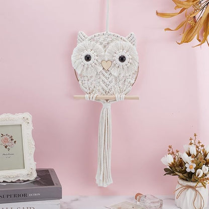 FREEBLOSS Macrame Owl Kit for Beginners Macrame Wall Hanging Kit White Cotton Cord DIY Owl Kit with Video Tutorial Hanging Decor for Adults Gift