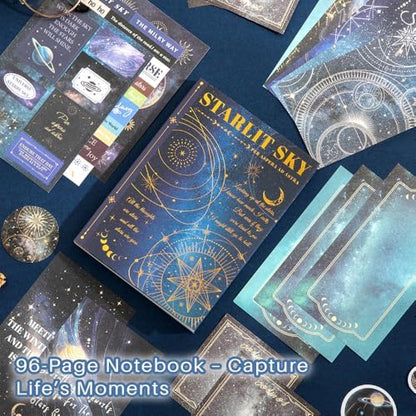 icceemee Scrapbooking Supplies Kit, Blue Starry Sky Scrapbooking Kit for Bullet Junk Journaling, Stationery, A6 Grid Notebook, Flower DIY Journaling Supplies, Birthday Craft Gift for Teen Girls - Image 2