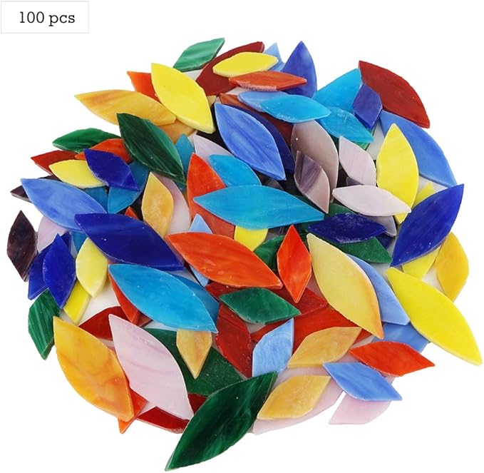 Lanyani Bright Glass Petal Mosaic Tiles, Hand-Cut Stained Glass Flower Leaves Tiles for Crafts, 100 Pieces Assorted Size&Colors…