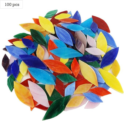 Lanyani Bright Glass Petal Mosaic Tiles, Hand-Cut Stained Glass Flower Leaves Tiles for Crafts, 100 Pieces Assorted Size&Colors…