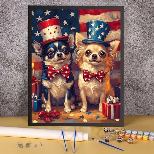 RICUVED Dog Paint by Numbers for Adults, Independence Day Paint by Numbers Kit for Adults Beginners, Animal DIY Acrylic Flag Oil Painting on Canvas Easy for Gift Home Wall Decor 16x20 Inch - Image 2