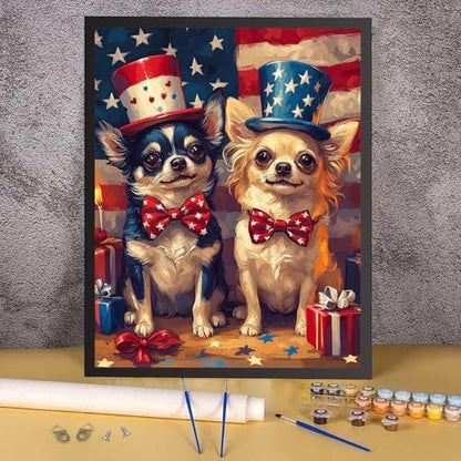 RICUVED Dog Paint by Numbers for Adults, Independence Day Paint by Numbers Kit for Adults Beginners, Animal DIY Acrylic Flag Oil Painting on Canvas Easy for Gift Home Wall Decor 16x20 Inch - Image 2