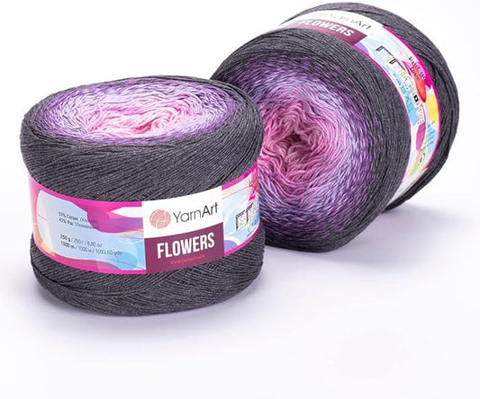 2 Skein/Pack Yarnart Flowers Gradient Yarn, Each Ball 8.8 Oz (250gr) / 1094 Yards (1000m), 55% Cotton 45% Acrylic, Superfine Fingering Weight for Knitting and Crochet, 276 - Gray Pink