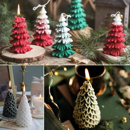 Candle Molds for Candle Making, 2PCS Christmas Tree 3D Silicone Candle Resin Mold, Mould for DIY Aromatherapy Wax Candle Soap Concrete Clay Craft Cake Home Party Decor