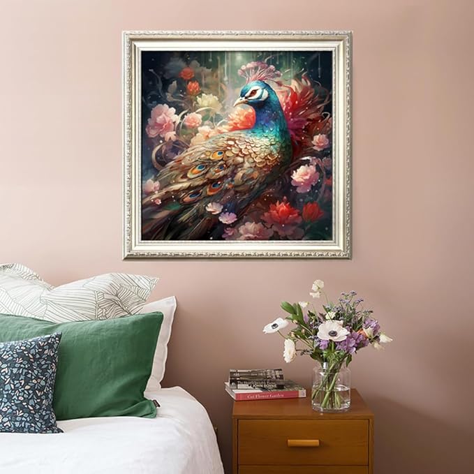 Leczany Cross Stitch Stamped Kit for Adults - Beautiful Peacock | DIY Embroidery Starter Patterns Craft Kit Needlepoint for Beginner | 11CT, 3 Strands | 19.7x19.7 inches