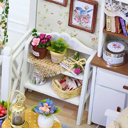 Ogrmar Wooden Miniatures Dollhouse Kit with Dust Cover& Led Light Cat Diary - Image 4