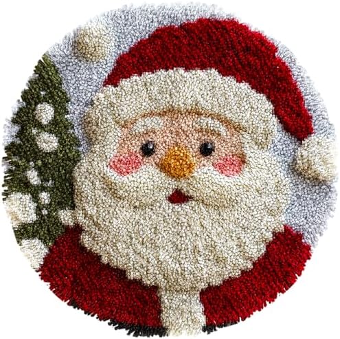Latch Hook Rug Kit Cute Cartoon Santa Claus Easy for Beginners Round Shape Carpet Crochet Yarn Craft Mini Rug DIY Hook and Latch Little Tapestry for Home Decor 30x30cm-9 by Unknown