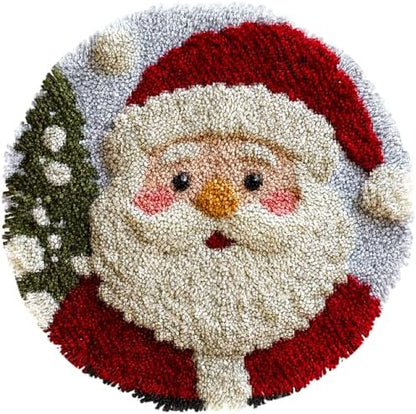 Latch Hook Rug Kit Cute Cartoon Santa Claus Easy for Beginners Round Shape Carpet Crochet Yarn Craft Mini Rug DIY Hook and Latch Little Tapestry for Home Decor 30x30cm-9 by Unknown