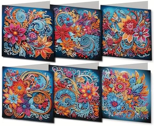 DIY Diamond Greeting Cards Set, 5D DIY Diamond Art Painting Festival Style Greeting Card, DIY Christmas Card Making Kits for Family Friends Handmade Gift-#13-6PC Flowers by Unknown