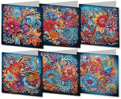DIY Diamond Greeting Cards Set, 5D DIY Diamond Art Painting Festival Style Greeting Card, DIY Christmas Card Making Kits for Family Friends Handmade Gift-#13-6PC Flowers by Unknown