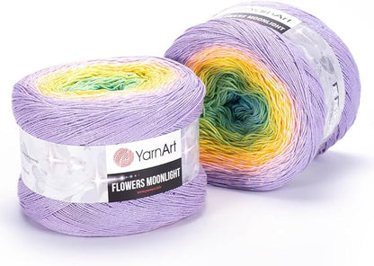 2 Skein/Pack YarnArt Flowers Moonlight Gradient Glitter Yarn, Each Ball 9.17 oz (260 gr) / 1094 Yards (1000m), 53% Cotton 43% Acrylic 4% Metallic Polyester, Yarn for Knitting and Crochet (3285)