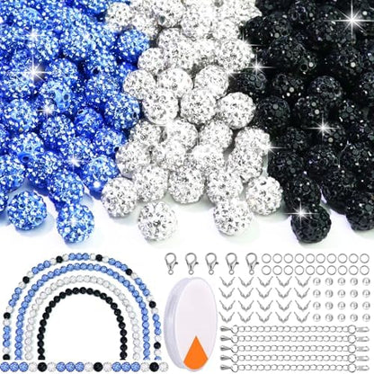 Dowarm 255PCS 10mm Rhinestone Beads for Baseball Rhinestone Necklace Bracelet Jewelry Making, Round Polymer Clay Beads for Crafts Beaded Pen, Shamballa Pave Diamond Bead, Ice Blue|White|Black by Dowarm