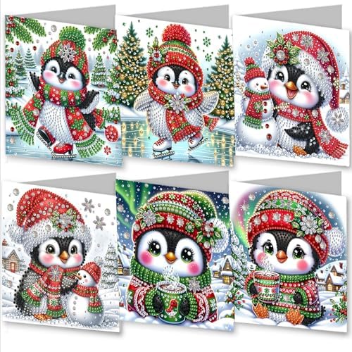 Christmas DIY Diamond Greeting Cards Set, 5D DIY Diamond Art Painting Christmas Style Greeting Card, DIY Christmas Card Making Kits for Family Friends Handmade Gift-#02-Penguin by Unknown