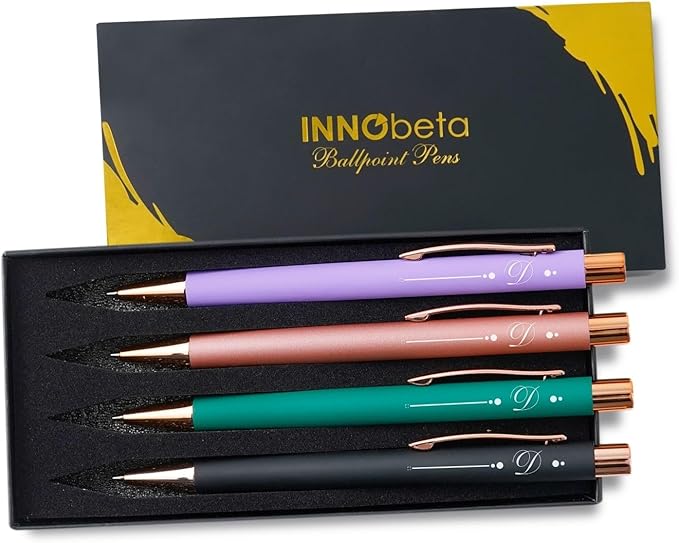 InnoBeta Monogrammed Gifts Ballpoint Pen Set of 4, Initial Letter Gifts for Housewarming, Birthday, Thanksgiving, Christmas - D