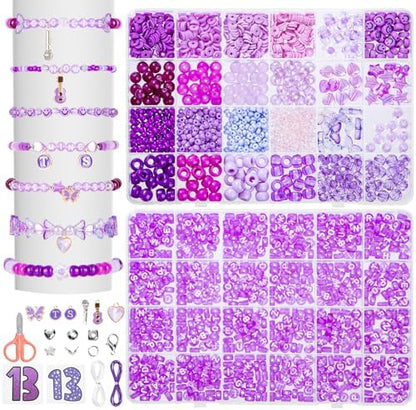 Goldwise Purple Era Inspired Bracelet Making Set for Fans, 2-Box Jewelry Craft Supplies with Glass, Clay & Seed Beads, Letter Beads and Symbolic Charms for Personalized Accessories by Goldwise