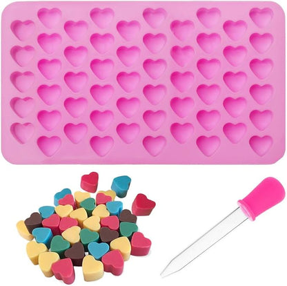 Pimoys Silicone Moulds for Wax Melts with Dropper 55 Heart Mould Sweet Moulds Mini Candy Molds Silicone Shape for Love Chocolate Soap Jelly Melts Gummy DIY
