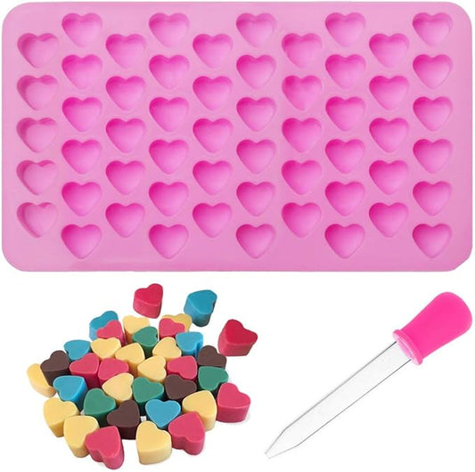 Pimoys Silicone Moulds for Wax Melts with Dropper 55 Heart Mould Sweet Moulds Mini Candy Molds Silicone Shape for Love Chocolate Soap Jelly Melts Gummy DIY