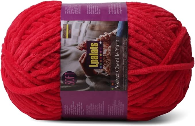 Chunky Chenille Yarn for Crocheting - 200g/7oz Baby Blanket Yarn for Crocheting Soft - 175 Yards Fluffy Thick Plush Yarns for Knitting Blankets Amigurumi (1, Red)