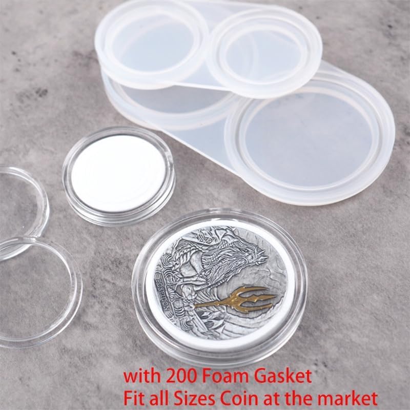 Handmade Coin Resin Mold with 200 Foam Gasket Coin Storage Box Epoxy Casting Mould Coin Collection Craft Tools - Image 2