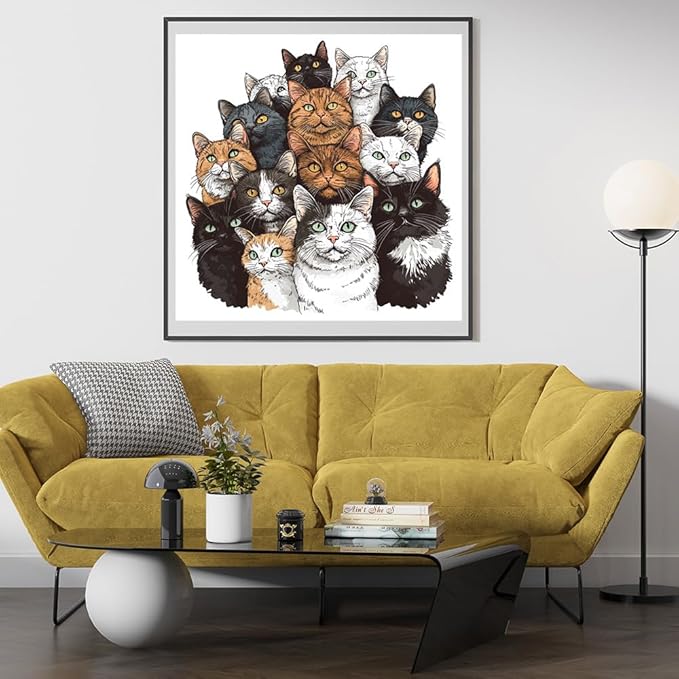 Moohue Stamped Cross Stitch Kits for Adults Animals Cats 14CT Pre Printed Cross Stitch Kits for Beginners (Cats)