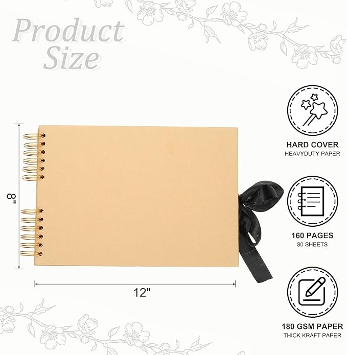PATIKIL Scrapbook Photo Albums, 8x12 Inch 80 Pages Hardcover Scrapbooking Book DIY Album Supplies Kit with Sticker Ribbon for Gift Journal Memory Book Wedding Anniversary, Khaki, 2 Pcs
