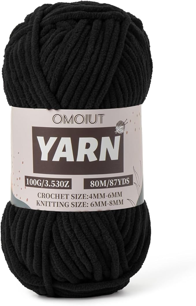 Black Fluffy Chenille Yarn for Crocheting - Baby Yarn for Crocheting Soft Blanket - (100g/87.4yds) Crochet Amigurumi Chunky Yarns - Super Bulky 5 Velvet Yarns