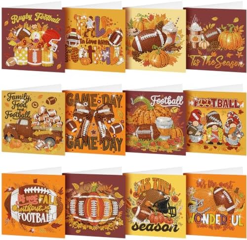 Saillong 12 Pack Fall Football Diamond Painting Greeting Card with Envelope by Saillong