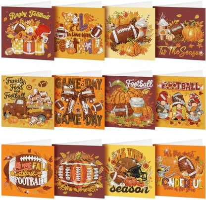 Saillong 12 Pack Fall Football Diamond Painting Greeting Card with Envelope by Saillong