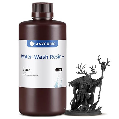 ANYCUBIC Water Washable Resin, 3D Printer Resin with Low Viscosity and Fast Printing, 405nm High Precision UV-Curing 3D Resin, Photopolymer Resin for 8K Capable LCD DLP 3D Printing (Black, 1kg)