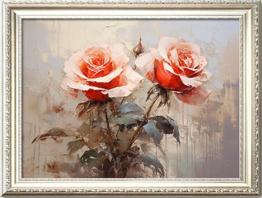 Leczany Cross Stitch Stamped Kit for Adults - Pink Rose Rose | DIY Embroidery Starter Patterns Craft Kit Needlepoint for Beginner | 11CT, 3 Strands | 18.1x13 inches