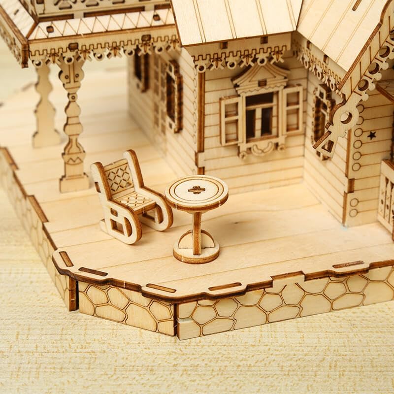 3D Wooden Puzzles for Adults 267pcs Vintage LED Light Villa DIY Wooden Assembly Kit for Teens Home Decor - Image 4