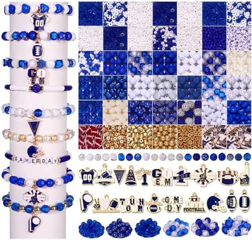 3000PCS+ Game Day Beads for Bracelets Making Blue White Clay Heishi Beads Pearl Acrylic Letter Bead Enamel Football Charms for Bracelet Earrings Necklace Making DIY Game Day Accessories (Blue White) - Image 7