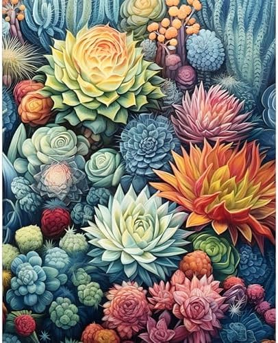 Paint by Numbers Kit for Adults, Succulent Number Painting Canvas Kit by CamocinDIYKit
