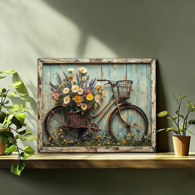 Clendo Vintage Paint by Numbers for Adults - Bicycle Adorned with a Basket Full of Blooming Flowers, DIY Paint by Number Acrylic Canvas Painting Art Kits for Home Decor 16x20 Inch (Without Frame) - Image 2